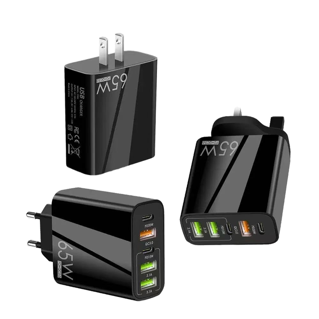 DENIXI 5-Port 65W USB A+C Charger PC+ABS Flame-Retardant Material Fast Chargeur Pc Supports PD QC 3.0 Fast Charging Protocols