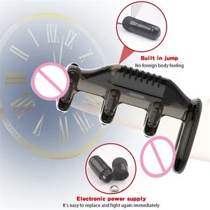 Jouets sexuels masculins en silicone forts manchon de pénis vibrant transparent et anneau pénien pour préservatifs - Product Image 4