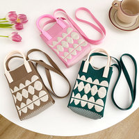 Macaron créatif de couleur assortie porte-monnaie tricoté pour femmes Mini sac de téléphone portable coloré