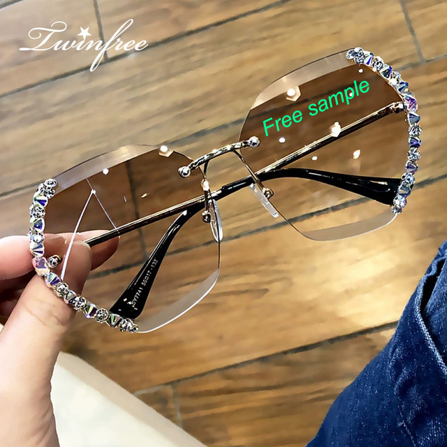 New Polarized Metal Sunglasses Designer Fashion Rimless Vintage Shades Rhinestone Bling Summer for Women Girls