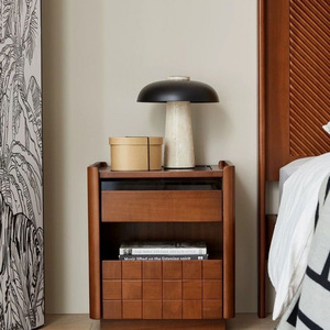 Retro Style Solid Wood Nightstand Vintage Sugar Cubes Color Bedroom Storage Cabinet Modern Minimalist Design - Product Image 3