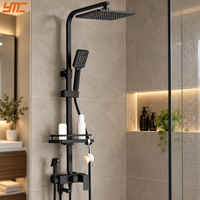Ensemble de douche pluie en laiton noir mat avec mitigeur mural pour projets de salles de bain commerciales - Vente en gros