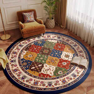 Alfombra Redonda Bohemia para Sala de Estar, Diseño Geométrico, Antideslizante, Lavable a Mano, Limpieza Localizada, Terciopelo Belga Azina - Product Image 1