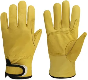 With Stretchable Wrist Labor Protection Gloves Gardening Safety Sheepskin Driving Leather Work Gloves