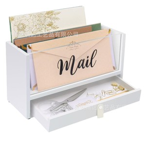 Desktop Mail Organizer Box With Drawer For Office <b>Desk</b> Storage Rectangle Shape <b>Wall</b> Mounted Type 2 Layer Tidy Stationery Holder - Product Image 1