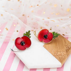 Custom Zinc Alloy Gold-Plated Poppy <strong>Brooch</strong> Wholesale-Red Enamel Rhinestone Inspired by Princess Kate of the <strong>UK</strong> - Product Image 4