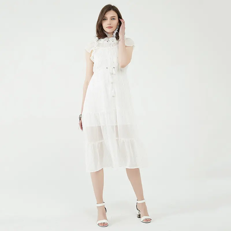 2021 Summer Trendy White Chiffon Long Skirt Lady Elegant Cheap Casual Women Dress