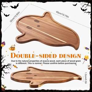 Bandeja de Madera Personalizada con Diseño de Fantasma de Halloween, Plato para Frutas y Bocadillos de Madera Maciza, Decoración Retro para Mesa de Fiesta - Product Image 5