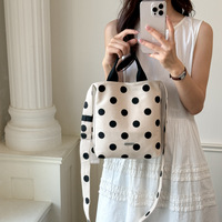 Tas Tote Mini Polka Dot Tekstur Linen Tas Tangan Wanita Tali Selempang yang Dapat Disesuaikan untuk Belanja Santai Sehari-hari