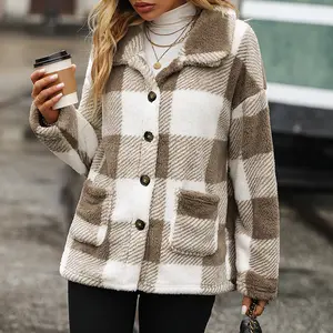 Wholesale 380gsm Women's Fleece Jacket Fur Winter Thick Warm Double Faced Pile Pocket Fleece Coat