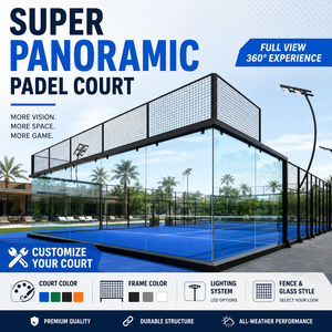 Pista de Pádel Super Panorámica, Estructura de Acero Prefabricada, Vidrio Templado de 12 mm, Pista Exterior con Pared Completa, Galvanizada en Caliente con Polvo - Product Image 1