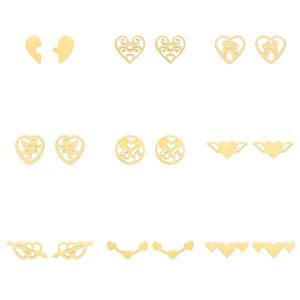 Chất Lượng Tốt Dễ Thương Vàng Tình Yêu Cánh Thép Không Gỉ Ban Đầu Bông Tai Cho Cô Gái - Product Image 5