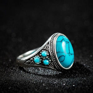 Vente en gros d'argent or <span class=keywords><strong>personnalisé</strong></span> mode rétro manchette multiple <span class=keywords><strong>original</strong></span> diamant doigt protecteur bague turquoise - Product Image 4