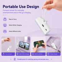 Mini batterie externe 5000 mAh, chargeur de téléphone portable portable avec câble intégré, chargeur de téléphone à branchement direct pour usage quotidien