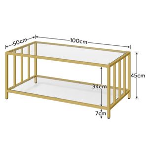<span class=keywords><strong>Table</strong></span> basse carrée à 2 niveaux en verre personnalisée à bon prix avec cadre en acier doré <span class=keywords><strong>Table</strong></span> centrale simple moderne avec étagère de rangement ouverte - Product Image 2