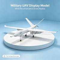 Modèle d'exposition de drone militaire de reconnaissance blanc personnalisé avec longues ailes, queue en V, train d'atterrissage et bec de détection