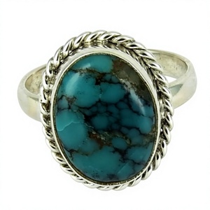 Anillos de Plata de Ley 925 con Turquesa de Corte Ovalado, Engaste de Bisel, Diseño Bohemio Cristiano, para Boda, Protección Contra la Energía Negativa - Product Image 1