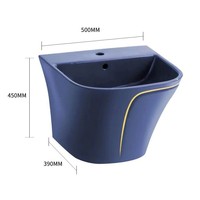 Articles sanitaires modernes en céramique de luxe Ensemble de toilette de couleur grise Lavabo sur pied suspendu au mur Ensemble de toilette en céramique pour salle de bain une pièce