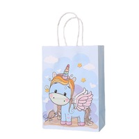 Sac d'emballage en papier kraft imprimé licorne de dessin animé en gros, sac cadeau créatif personnalisable