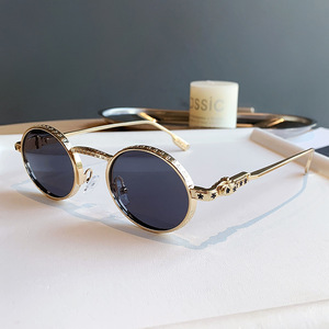 Retro Round <b>Sunglasses</b> Gold <b>Frame</b> UV400 Women's Sun Protection Type 3 PC Lens <b>Small</b> <b>Frame</b> Style - Product Image 1