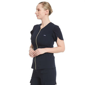 Camiseta feminina elegante de trabalho de enfermeira slim fit manga curta tops de salão de beleza hospitalar com zíper frontal - Product Image 4