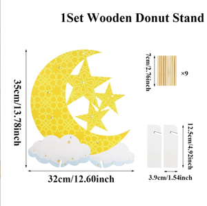 DAMAI - Soporte de Madera para Exhibición de Postres con Forma de Estrella y Luna para Eid Mubarak, con Base para Decoración de Fiestas y Festivales - Product Image 6