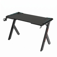 Modern R-Shape Gaming Desk With Carbon Fiber Surface Headphone Hook And Cup Holder Black Metal Frame For Work From Home