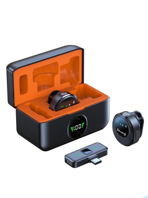 Lightweight Wireless Button Lapel Clip-on Microphone with Noise Cancellation for Interviewing Livestreaming Vlog