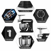 Robot culinaire multifonction 3-en-1 1500W avec bol mélangeur en acier inoxydable grande capacité 6L pour pâtisserie, pâte et viande