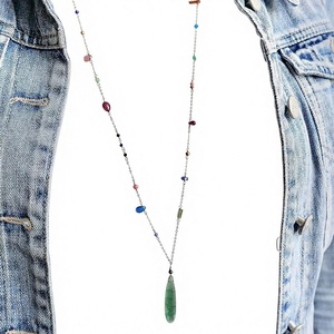 Collar de Bolas de Jade Multicolor Hecho a Mano, Cadena de Bambú, Colgante de Aventurina Verde, Joyería Bohemia, Regalo Budista para Mujer - Product Image 1