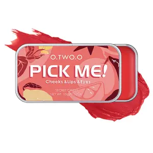 O.TW o.o Pick Me 3合1腮红，口红眼影调色板奶油色调校正化妆红色哑光唇膏胭脂眼影