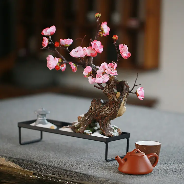 Venda quente primavera flor de pêssego cereja para artificiais de festa de escritório plantas e flores bonsai árvore