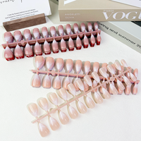 Faux ongles autocollants effet œil de chat amande, faux ongles ombrés Aurora, capsules d'ongles acryliques brillantes à coller pour femmes