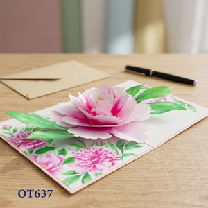 Meilleur Prix Carte Pop-up 3D Moderne Rose Pivoine Découpée au Laser Personnalisée, Artisanat en Papier, Artisanat Vietnamien, Cadeaux Promotionnels de Bienvenue - Product Image 2