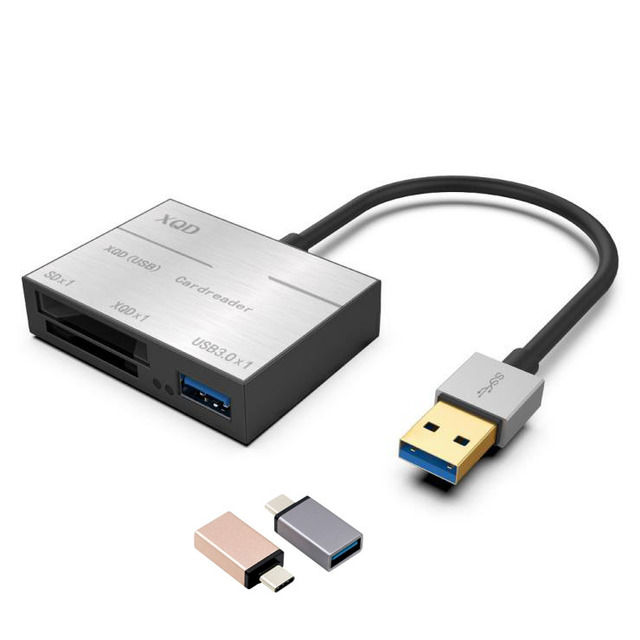 USB 3.0 3 in 1 Multifunction XQD XD Card Reader Silver/Black ABS Material Compatible with Camera Laptop PC