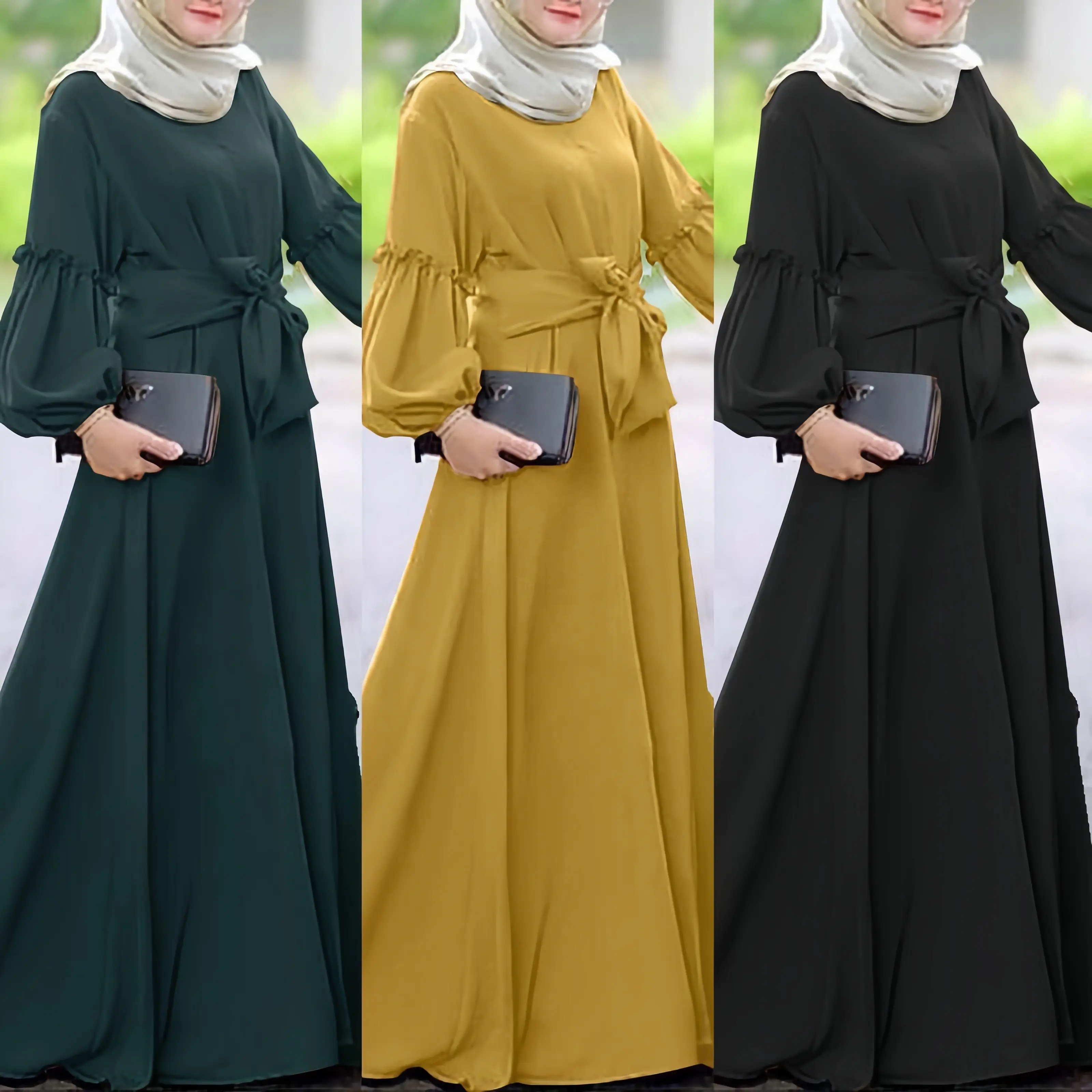 חדש אלגנטי ארוך שרוול ארוך העבאיה מוסלמי שמלות אופנה מקרית נשים מוסלמי שמלות