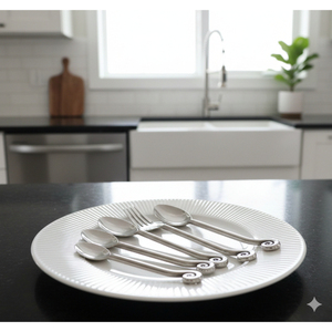 Ensemble de couverts élégants et écologiques en acier inoxydable pour les fêtes, design classique avec poignée en spirale, légers et compatibles lave-vaisselle - Product Image 3
