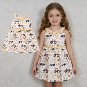 RTS Summer Farm Animals <b>Pattern</b> Little Girls Short Sleeve Ankle-Length <b>A</b>-<b>Line</b> <b>Dress</b> Cute Ruffles Casual Kids Girls <b>Dress</b> - Product Image 1