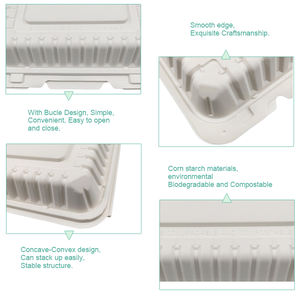 Boîte à lunch de luxe en amidon de maïs biodégradable de style américain micro-ondable et chauffable pour la conservation des <span class=keywords><strong>bento</strong></span> à emporter au restaurant - Product Image 3