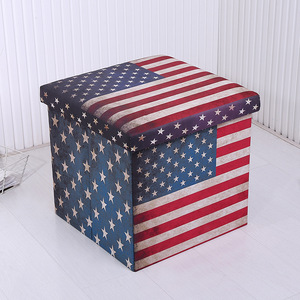 Cubo otomano con tapa para guardar objetos con diseño de bandera estadounidense, taburete y otomana para el hogar, para necesidades diarias - Product Image 1