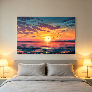 Impression acrylique sur toile murale Vivid Sunset <span class=keywords><strong>Horizon</strong></span>, paysage océanique orange vibrant pour la décoration moderne du salon - Product Image 5