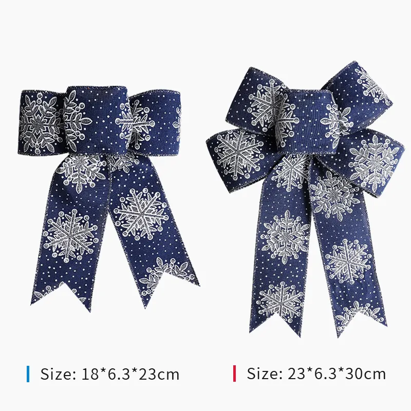 Wholesale Custom Large Christmas Bows Snowflake Pattern Velvet Bows For Christmas Tree Holiday Gift Decoration