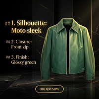 Veste moto en simili cuir vert pour homme