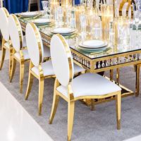 Fauteuil d'Hôtel Empilable Haut de Gamme Dominateur en Velours et Cuir PU Doré, Dossier Rond, en Acier Inoxydable – Chaises de Banquet, Événement et Mariage