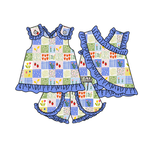 Conjuntos de Ropa para Niñas, Camiseta sin Mangas y Pantalones Cortos con Estampado Floral de Verano, Diseños Nuevos, Combinados para Hermanas - Product Image 5