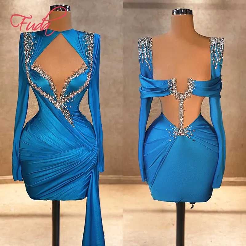 فستان نسائي أنيق فاخر عالي الجودة صيفي جديد C266 2024 من FUDA مخصص باللون الأزرق الماسي عالي الجودة