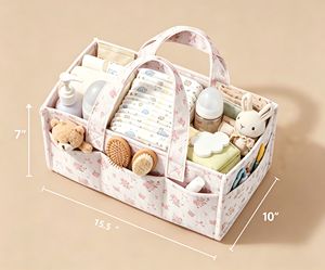 Organizador de Pañales para Bebé de Pana Suave al Tacto, Bolsa de Pañales Portátil con Múltiples Bolsillos, Cesta de Almacenamiento para Guardería - Product Image 4