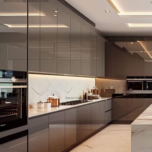 Armoire <span class=keywords><strong>de</strong></span> <span class=keywords><strong>cuisine</strong></span> au design moderne personnalisée, <span class=keywords><strong>peinture</strong></span> cuite à haute brillance brun chaud <span class=keywords><strong>pour</strong></span> la maison - Product Image 3