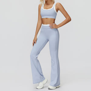 Trendige Damen-Sportbekleidung: Hochgeschnittene Schlaghose mit Stützendem Sport-BH, 2-teiliges Aktiv-Outfit für Fitnessstudio und Workout - Product Image 6