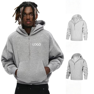 Logo Personalizzato di Alta Qualità con Stampa in Rilievo ODM |   <span class=keywords><strong>Felpa</strong></span> da <span class=keywords><strong>Uomo</strong></span> Primaverile Autunnale con Mezza <span class=keywords><strong>Zip</strong></span> e Cappuccio, Vestibilità Ampia, Multifunzionale, Antipiega - Product Image 1